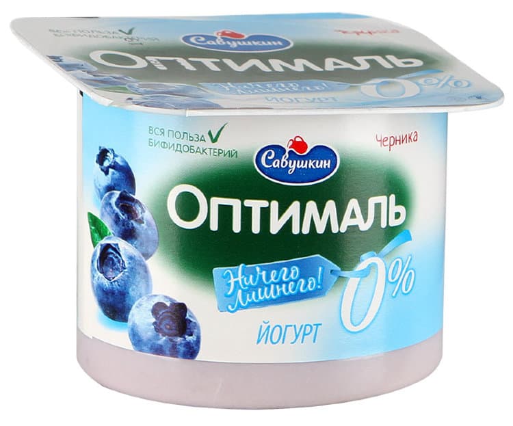 Йогурт Савушкин Оптималь Черника  обезжиренный 0%, 120г.